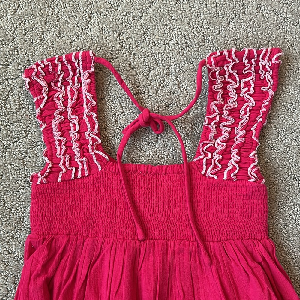 Free People Feel The Frill Midi Dress Baby Doll A-Line Cotton Pink SZ XS NWOT - Picture 9 of 11
